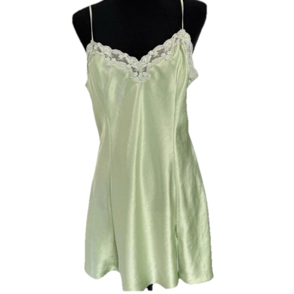 Victorias Secret Green Satin Fairy Slip Lace Dress Lingerie Women’s Size Large